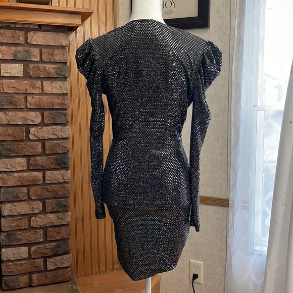 IRO LouLou Paris Women Mini Dress Black Silver Metallic Body-con Size 34 USA 2-4 - Picture 5 of 8